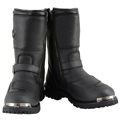 Men's Black Leather Engineer Boots with Reflective Piping and Gear Shift Protection