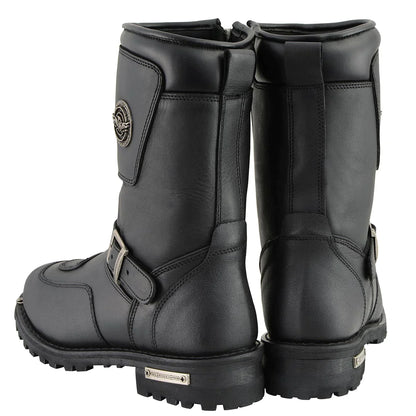 Men's Black Leather Engineer Boots with Reflective Piping and Gear Shift Protection