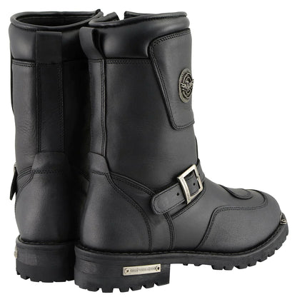 Men's Black Leather Engineer Boots with Reflective Piping and Gear Shift Protection