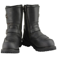 Men's Black 'Wide Width' 9-inch Waterproof Engineer Leather Boots with Reflective Piping