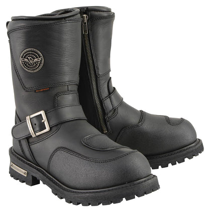 Men's Black 'Wide Width' 9-inch Waterproof Engineer Leather Boots with Reflective Piping