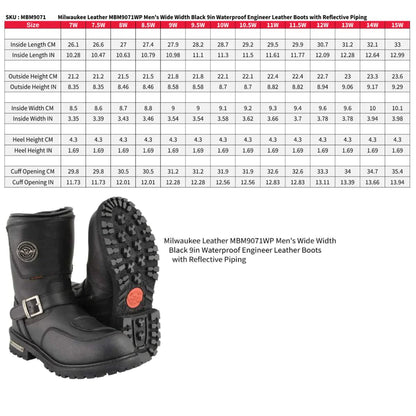 Men's Black 'Wide Width' 9-inch Waterproof Engineer Leather Boots with Reflective Piping