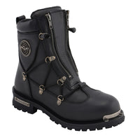 MBM9075 6-inch Plain Toe Dual Zipper Leather Motorcycle Boots Black