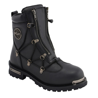 MBM9075 6-inch Plain Toe Dual Zipper Leather Motorcycle Boots Black