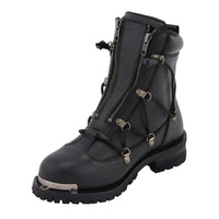 MBM9075 6-inch Plain Toe Dual Zipper Leather Motorcycle Boots Black