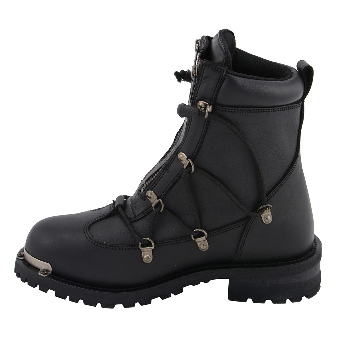 MBM9075 6-inch Plain Toe Dual Zipper Leather Motorcycle Boots Black