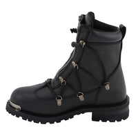 MBM9075 6-inch Plain Toe Dual Zipper Leather Motorcycle Boots Black