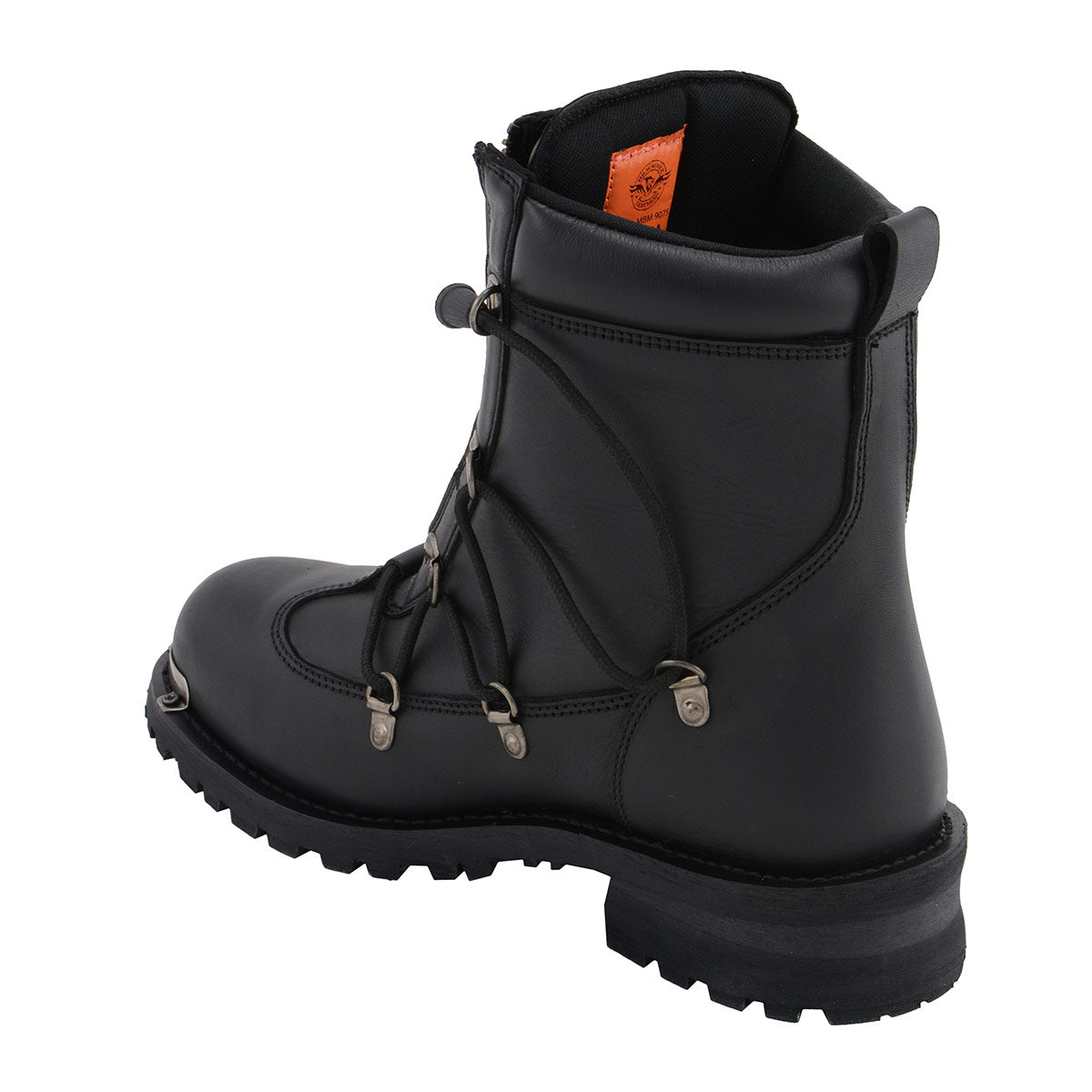 MBM9075 6-inch Plain Toe Dual Zipper Leather Motorcycle Boots Black