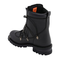 MBM9075 6-inch Plain Toe Dual Zipper Leather Motorcycle Boots Black