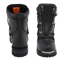 MBM9075 6-inch Plain Toe Dual Zipper Leather Motorcycle Boots Black
