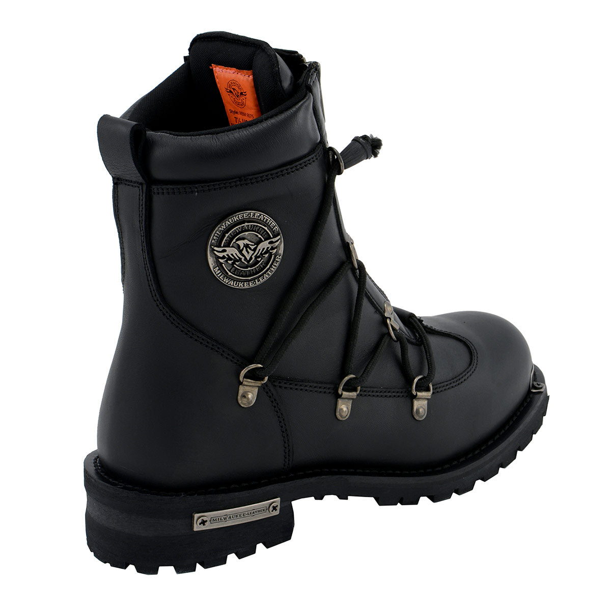 MBM9075 6-inch Plain Toe Dual Zipper Leather Motorcycle Boots Black