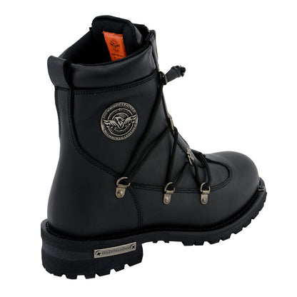 MBM9075 6-inch Plain Toe Dual Zipper Leather Motorcycle Boots Black