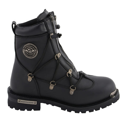 MBM9075 6-inch Plain Toe Dual Zipper Leather Motorcycle Boots Black