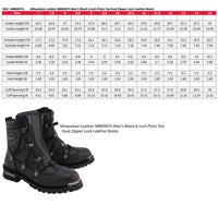 MBM9075 6-inch Plain Toe Dual Zipper Leather Motorcycle Boots Black