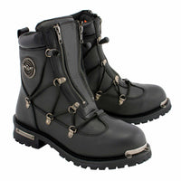 MBM9075 6-inch Plain Toe Dual Zipper Leather Motorcycle Boots Black