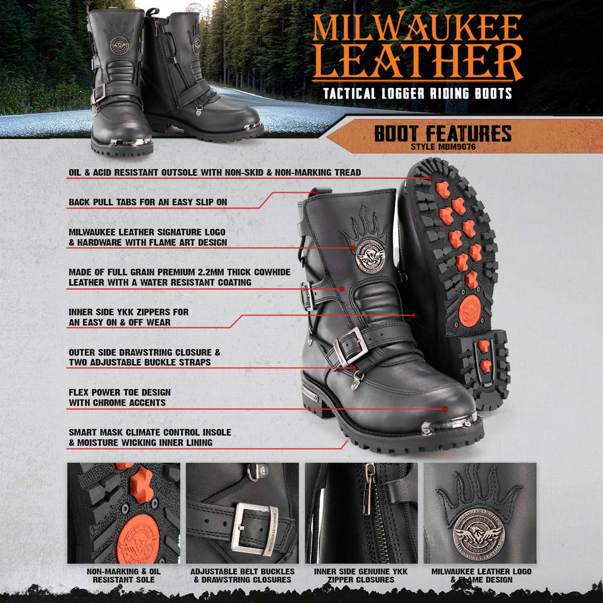 MBM9076 Tactical Logger Leather Boots with Buckle Enhancement Black