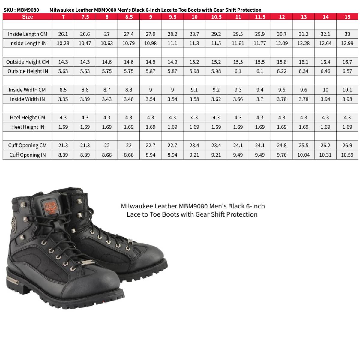 6-Inch Lace-to-Toe Motorcycle Boots with Gear Shift Protection