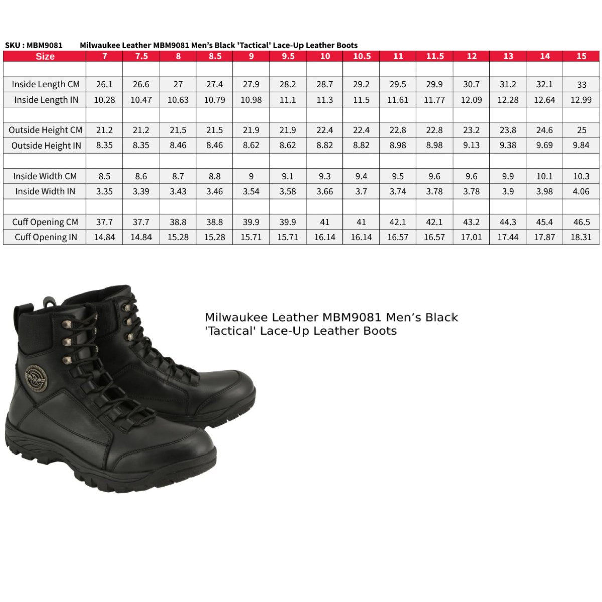 MBM9081 Tactical Lace-Up Leather Biker Riding Boots Black