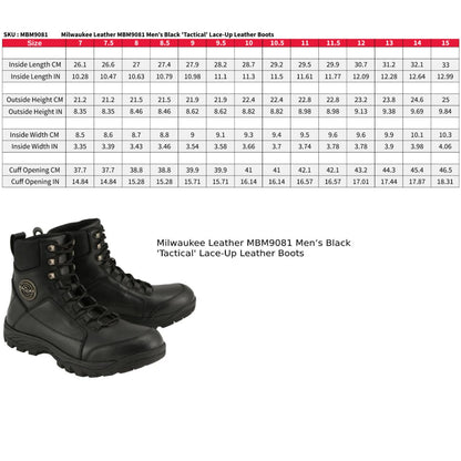 MBM9081 Tactical Lace-Up Leather Biker Riding Boots Black