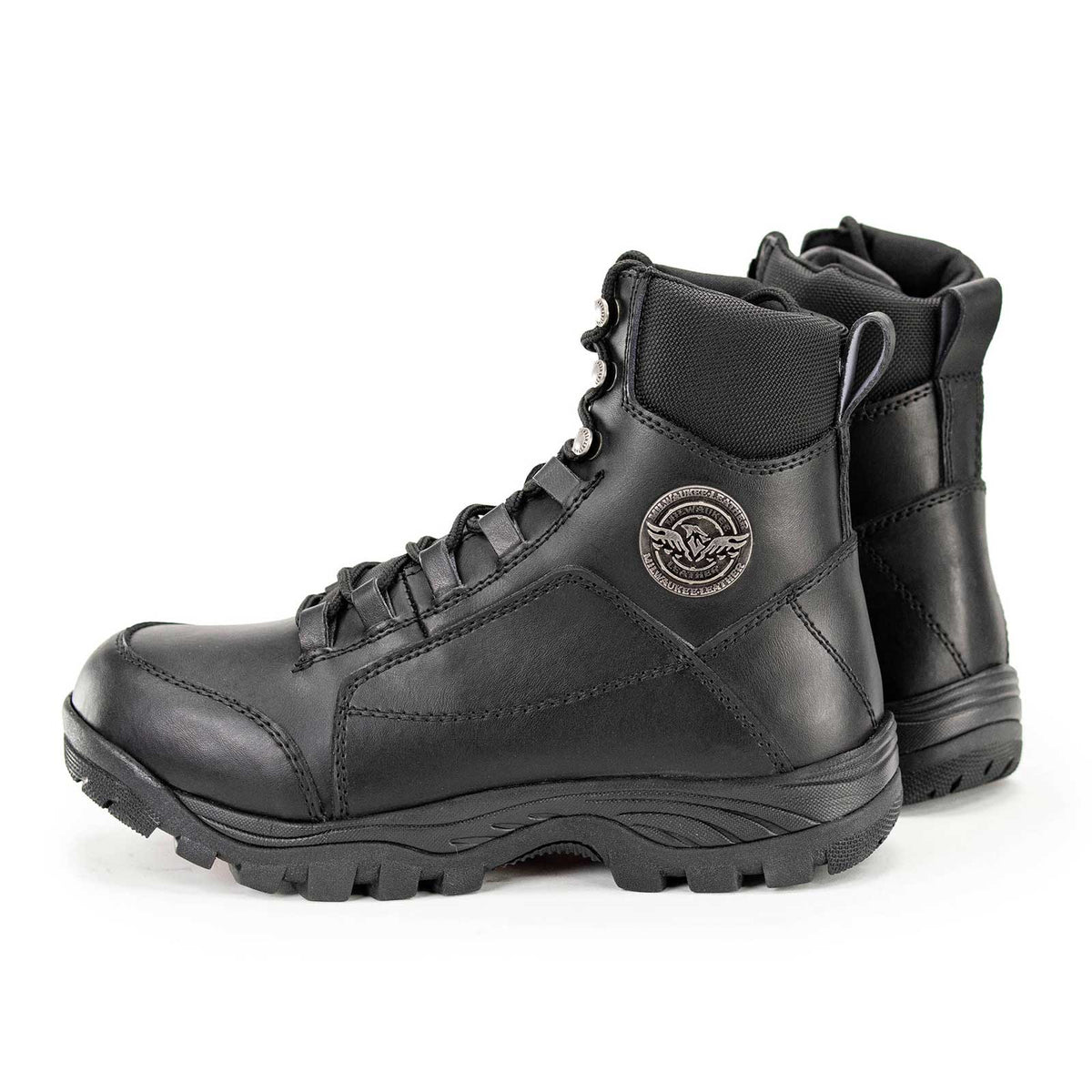 MBM9081 Tactical Lace-Up Leather Biker Riding Boots Black