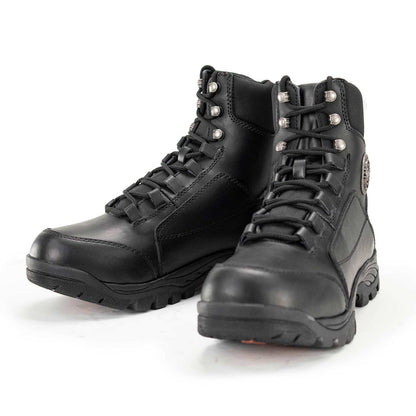 MBM9081 Tactical Lace-Up Leather Biker Riding Boots Black