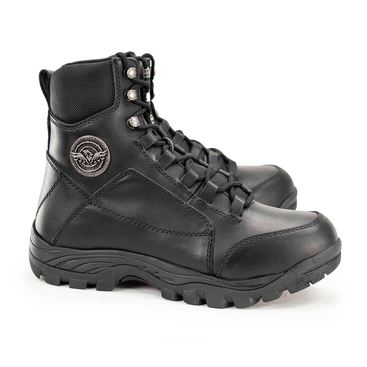 MBM9081 Tactical Lace-Up Leather Biker Riding Boots Black