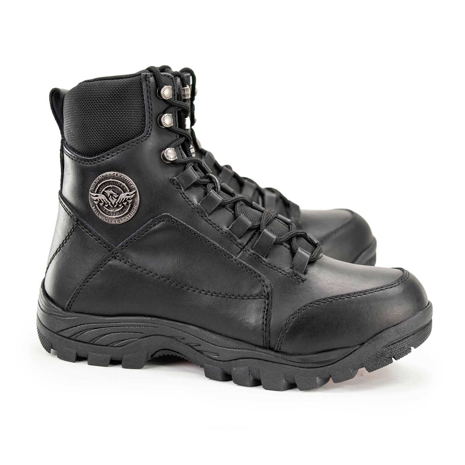 MBM9081 Tactical Lace-Up Leather Biker Riding Boots Black