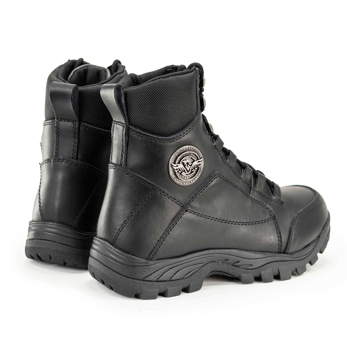 MBM9081 Tactical Lace-Up Leather Biker Riding Boots Black