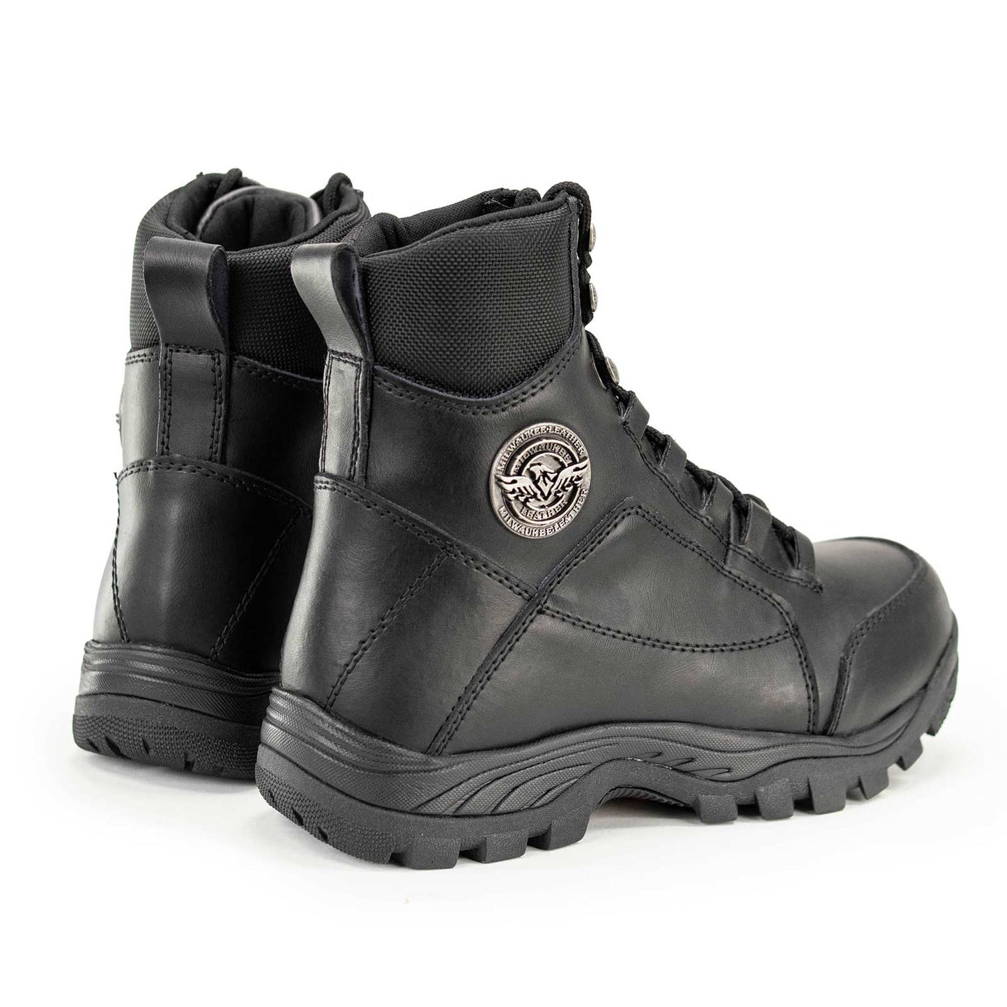 MBM9081 Tactical Lace-Up Leather Biker Riding Boots Black