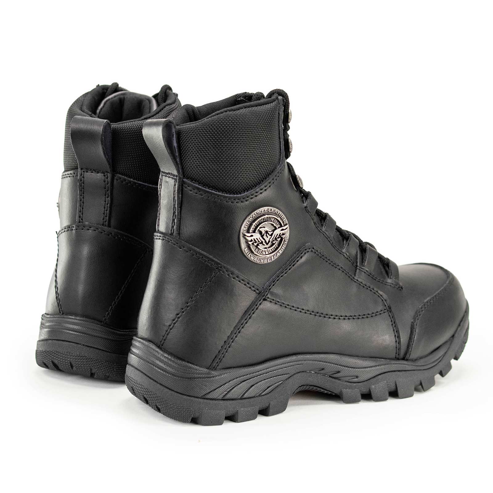 MBM9081 Tactical Lace-Up Leather Biker Riding Boots Black