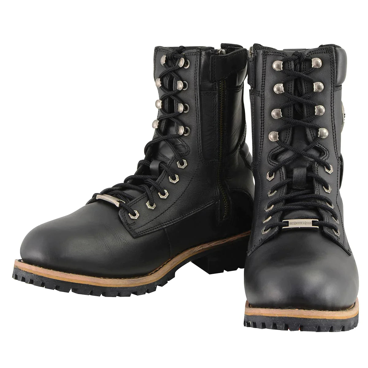 Men’s Classic Black Logger Lace-Up Boots with Side Zipper