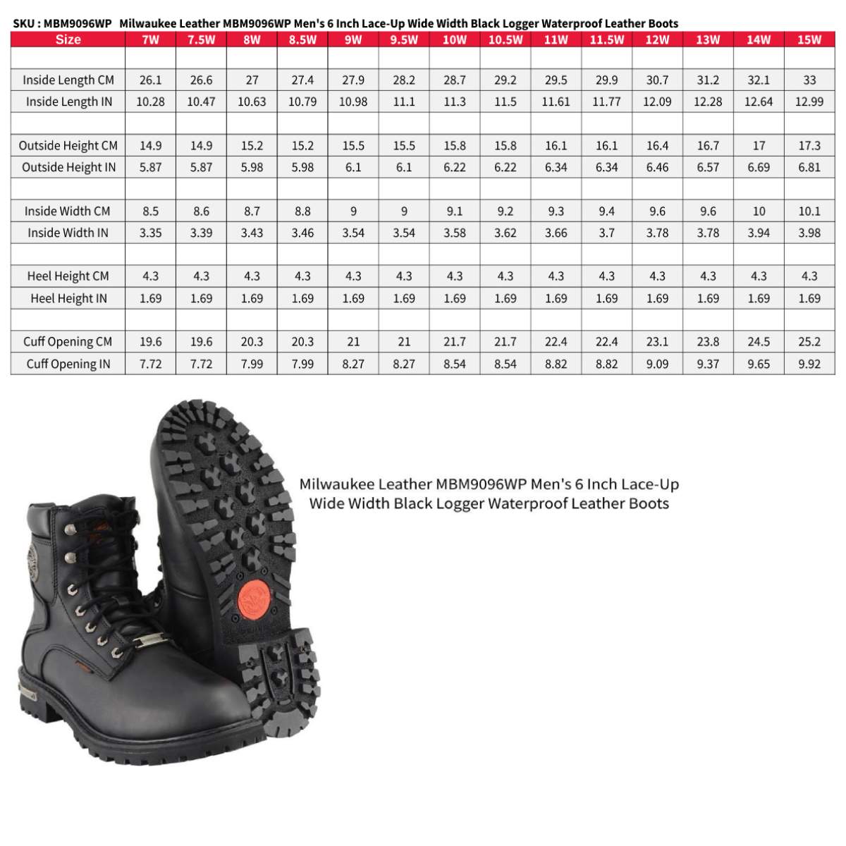 Men's 6-Inch Leather Logger Waterproof Boots, Wide Width Black
