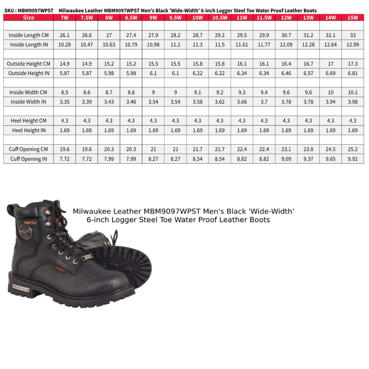 6-inch Logger Steel Toe Waterproof Boots Wide Width Black