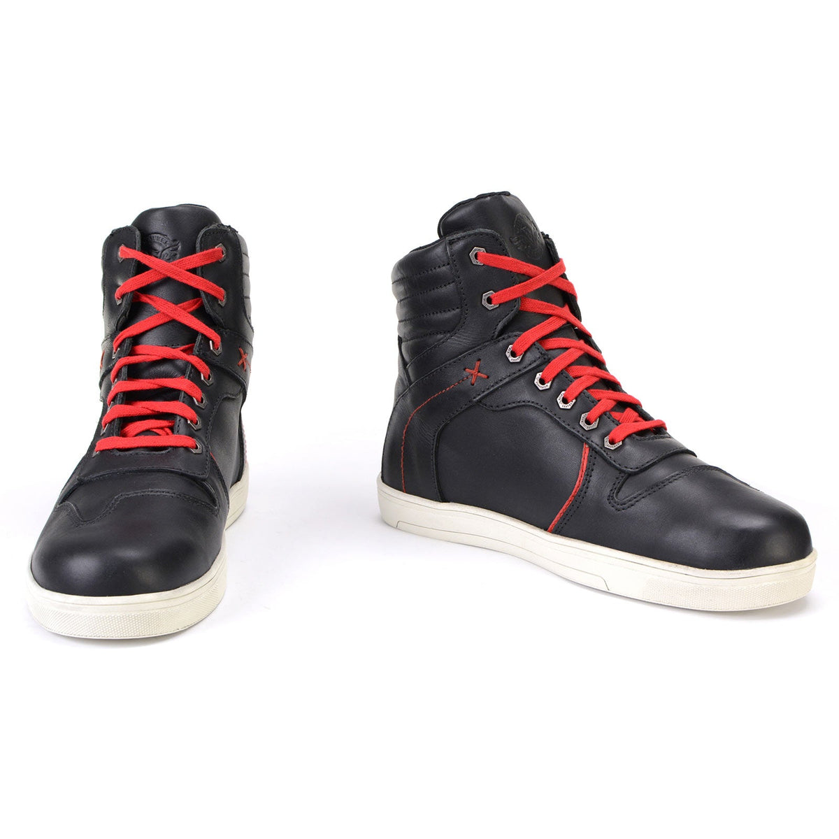 Men's Black Leather Reinforced Street Riding Shoes With Ankle Support