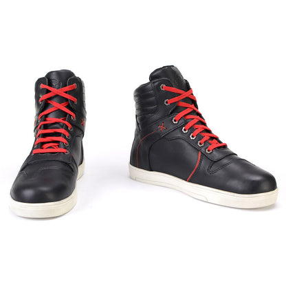 Men's Black Leather Reinforced Street Riding Shoes With Ankle Support
