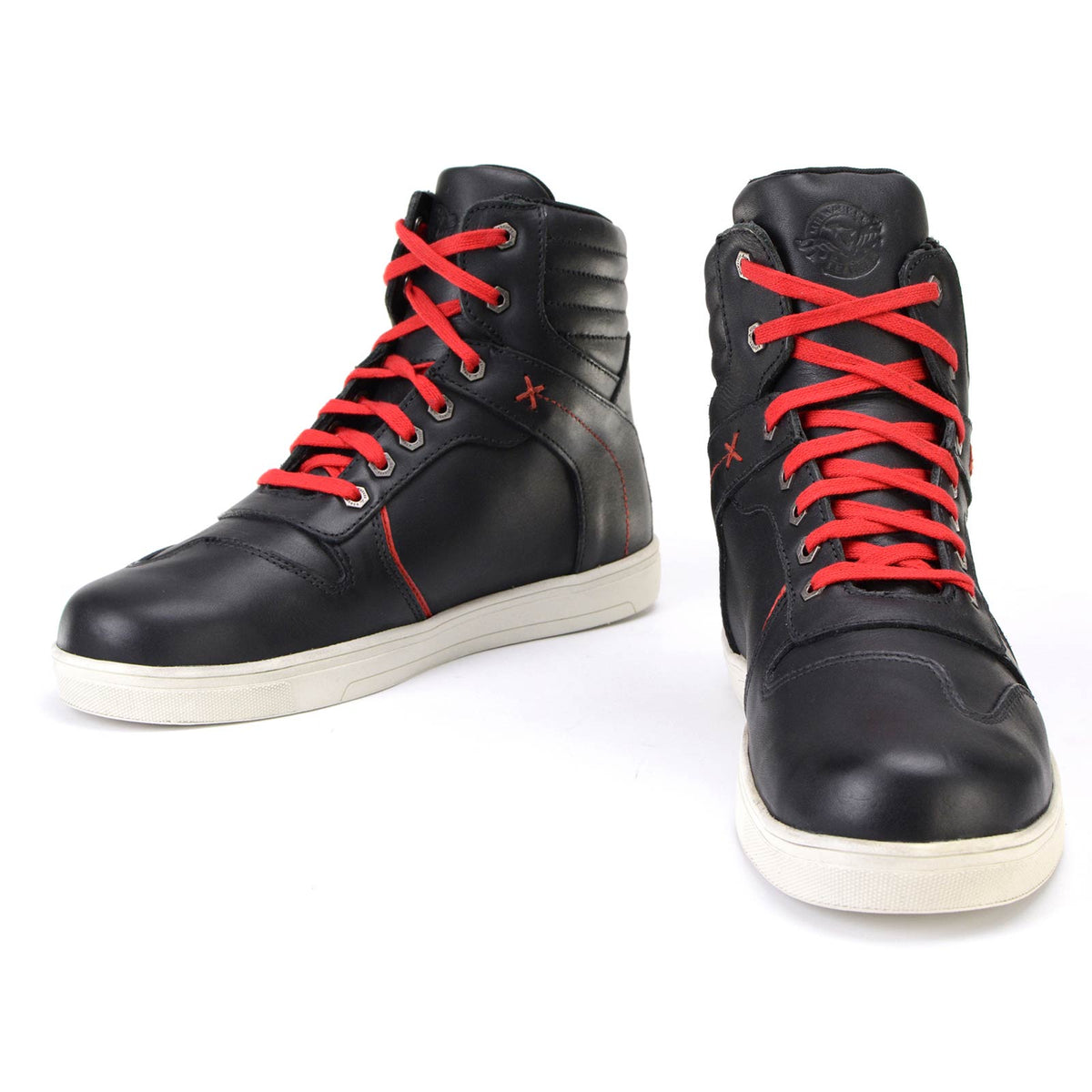 Men's Black Leather Reinforced Street Riding Shoes With Ankle Support