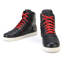 Men's Black Leather Reinforced Street Riding Shoes With Ankle Support