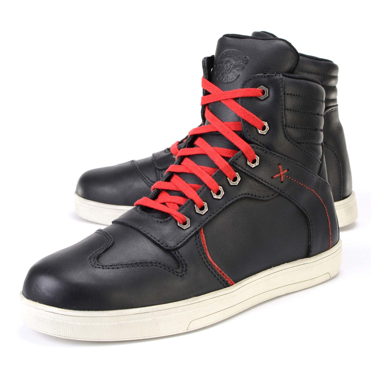 Men's Black Leather Reinforced Street Riding Shoes With Ankle Support