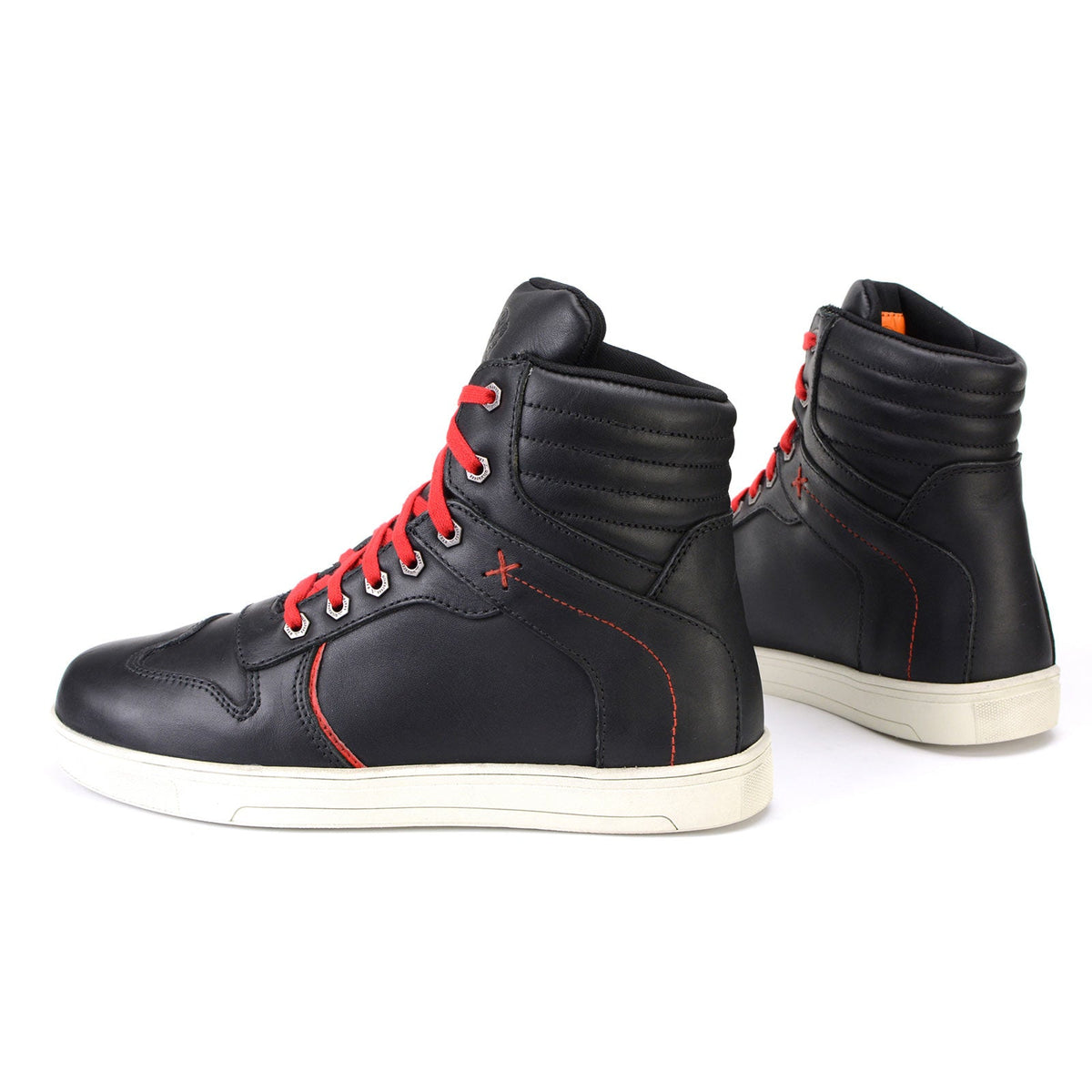 Men's Black Leather Reinforced Street Riding Shoes With Ankle Support