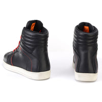 Men's Black Leather Reinforced Street Riding Shoes With Ankle Support