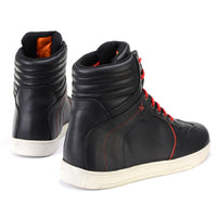 Men's Black Leather Reinforced Street Riding Shoes With Ankle Support