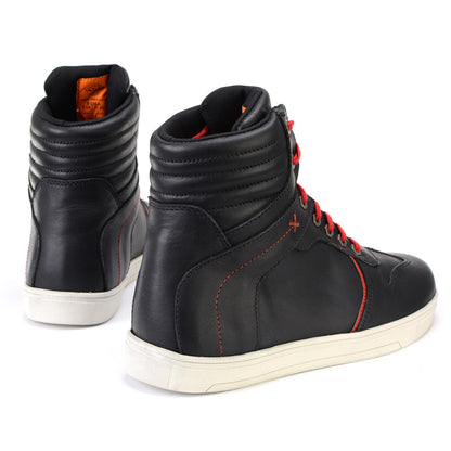 Men's Black Leather Reinforced Street Riding Shoes With Ankle Support