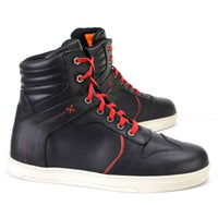 Men's Black Leather Reinforced Street Riding Shoes With Ankle Support