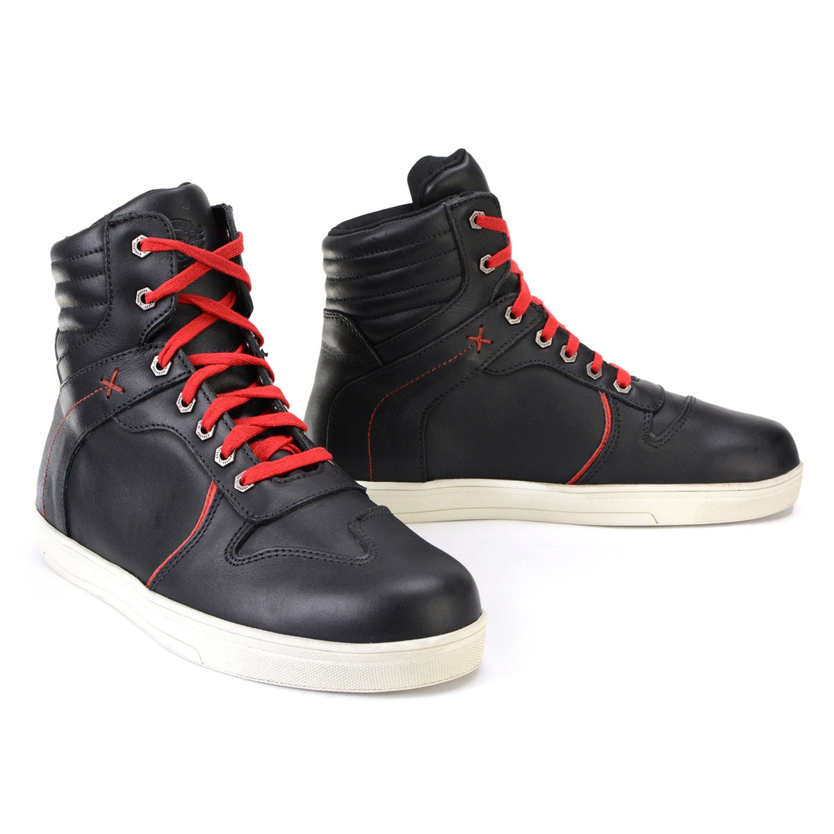 Men's Black Leather Reinforced Street Riding Shoes With Ankle Support