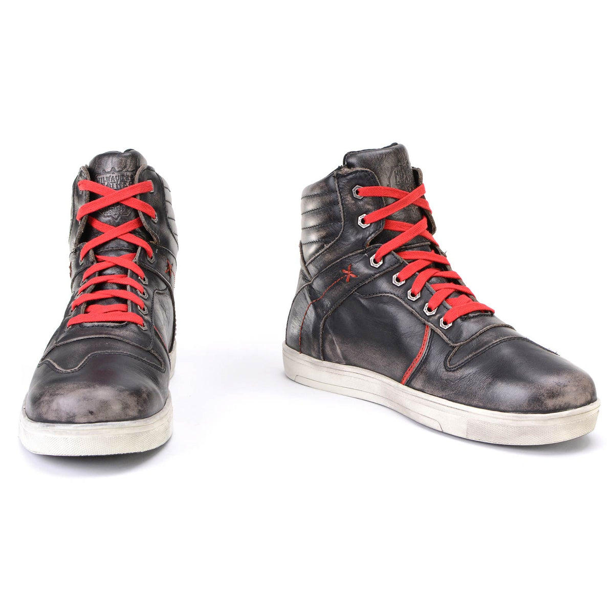Distressed Leather High-Top Riding Shoes Brown Red Laces