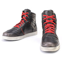 Distressed Leather High-Top Riding Shoes Brown Red Laces