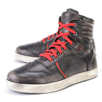 Distressed Leather High-Top Riding Shoes Brown Red Laces