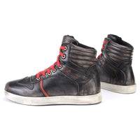 Distressed Leather High-Top Riding Shoes Brown Red Laces