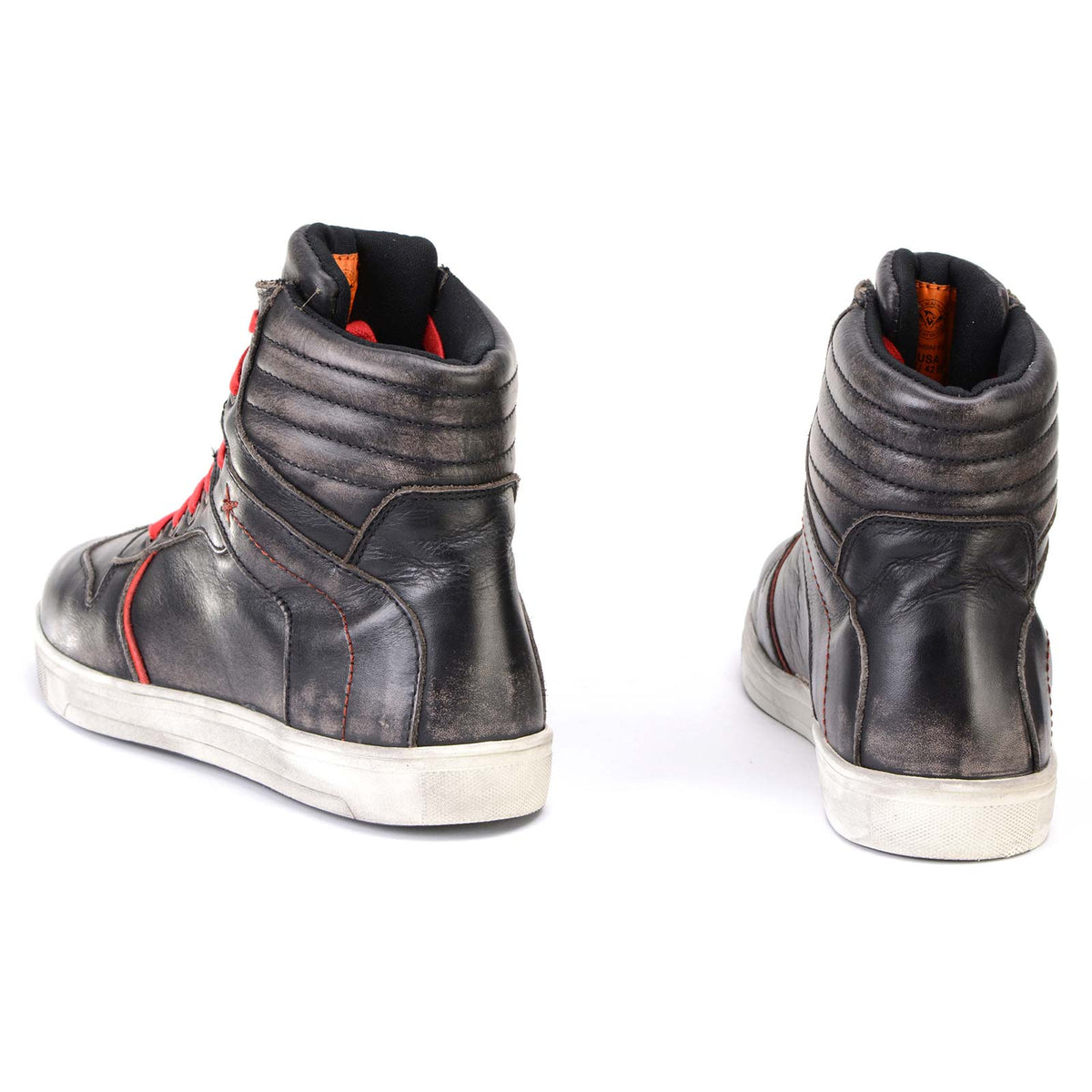 Distressed Leather High-Top Riding Shoes Brown Red Laces