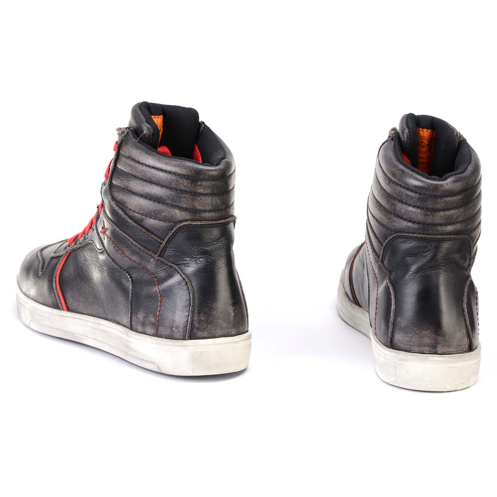 Distressed Leather High-Top Riding Shoes Brown Red Laces